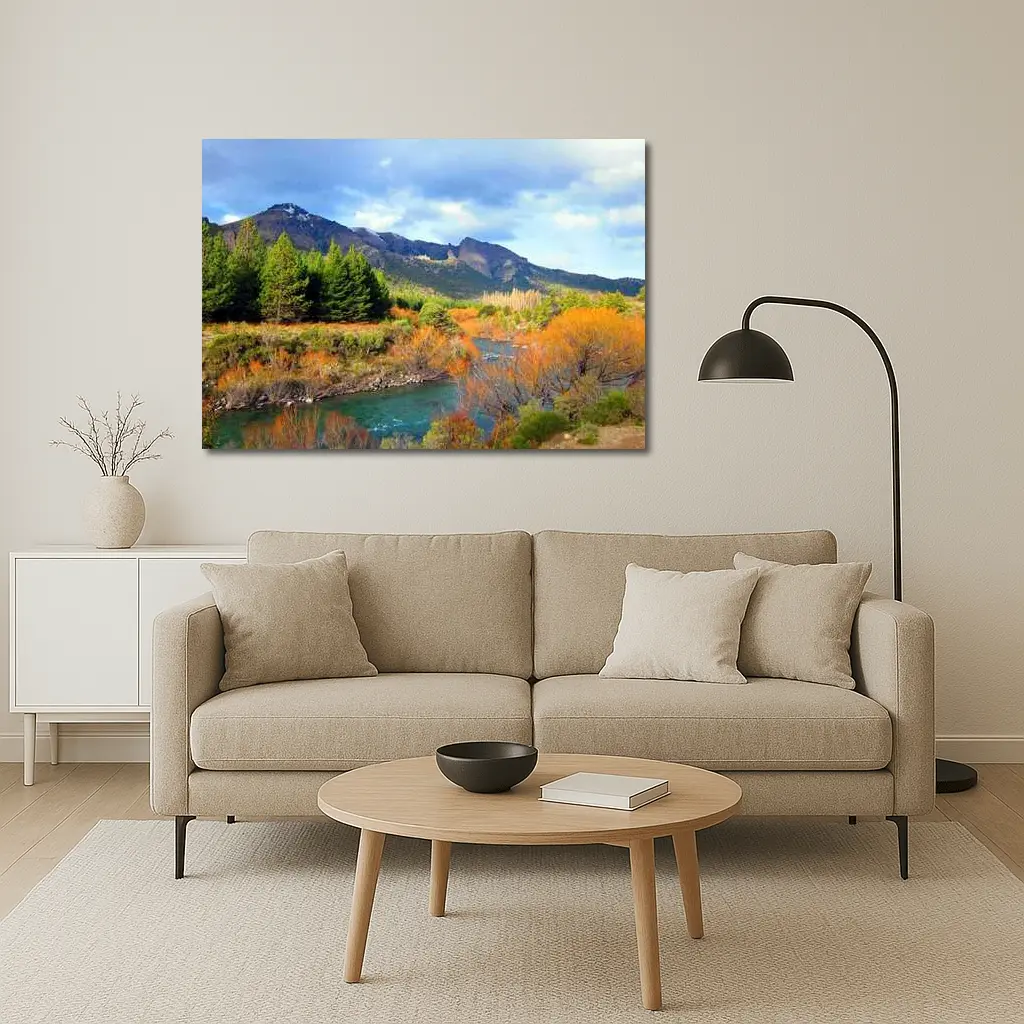 Mountain River Autumn Forest Landscape – Wall Art