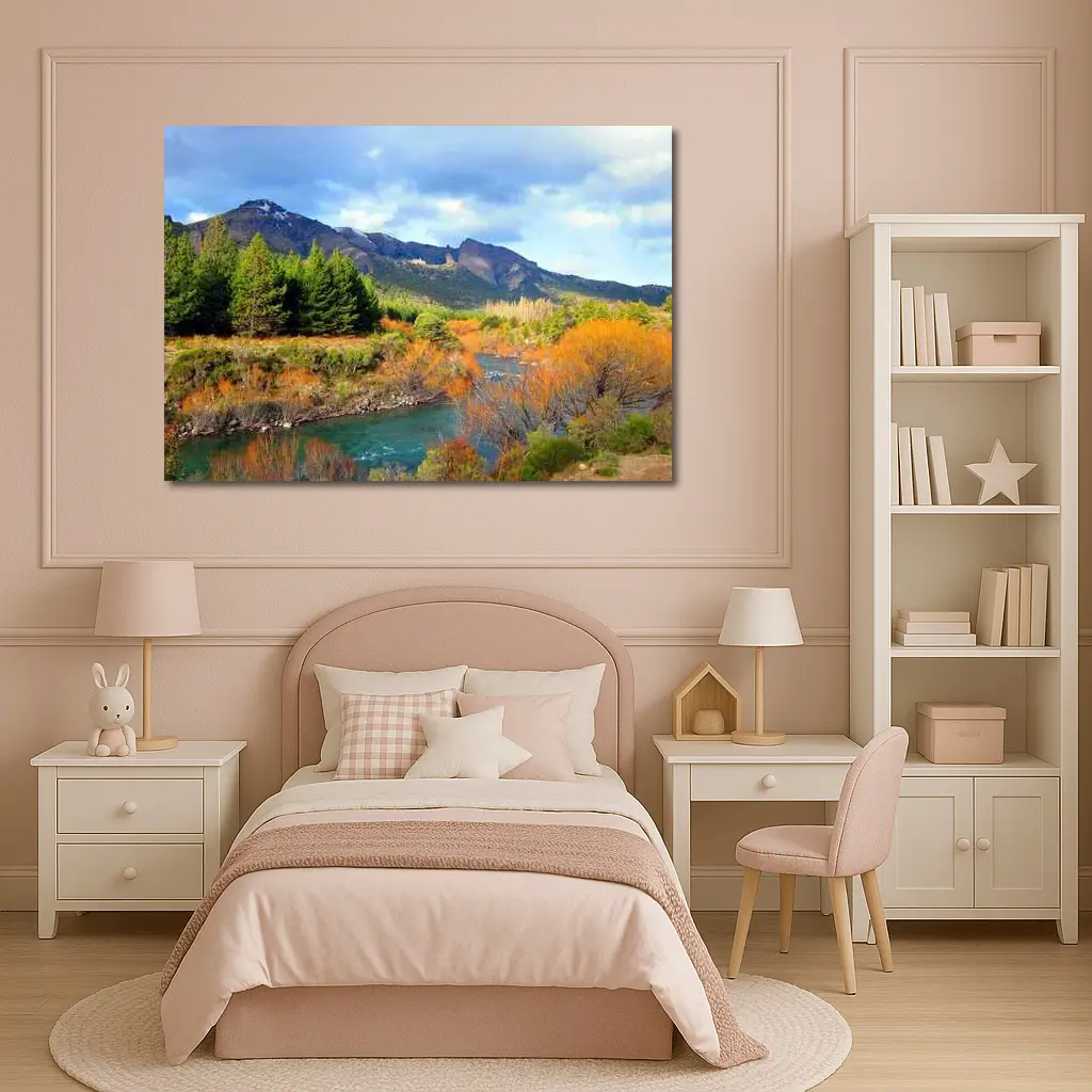 Mountain River Autumn Forest Landscape – Wall Art