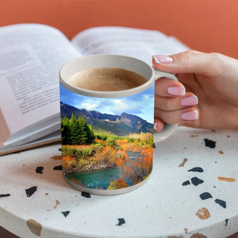 Mountain River Autumn Forest Landscape – Mugs