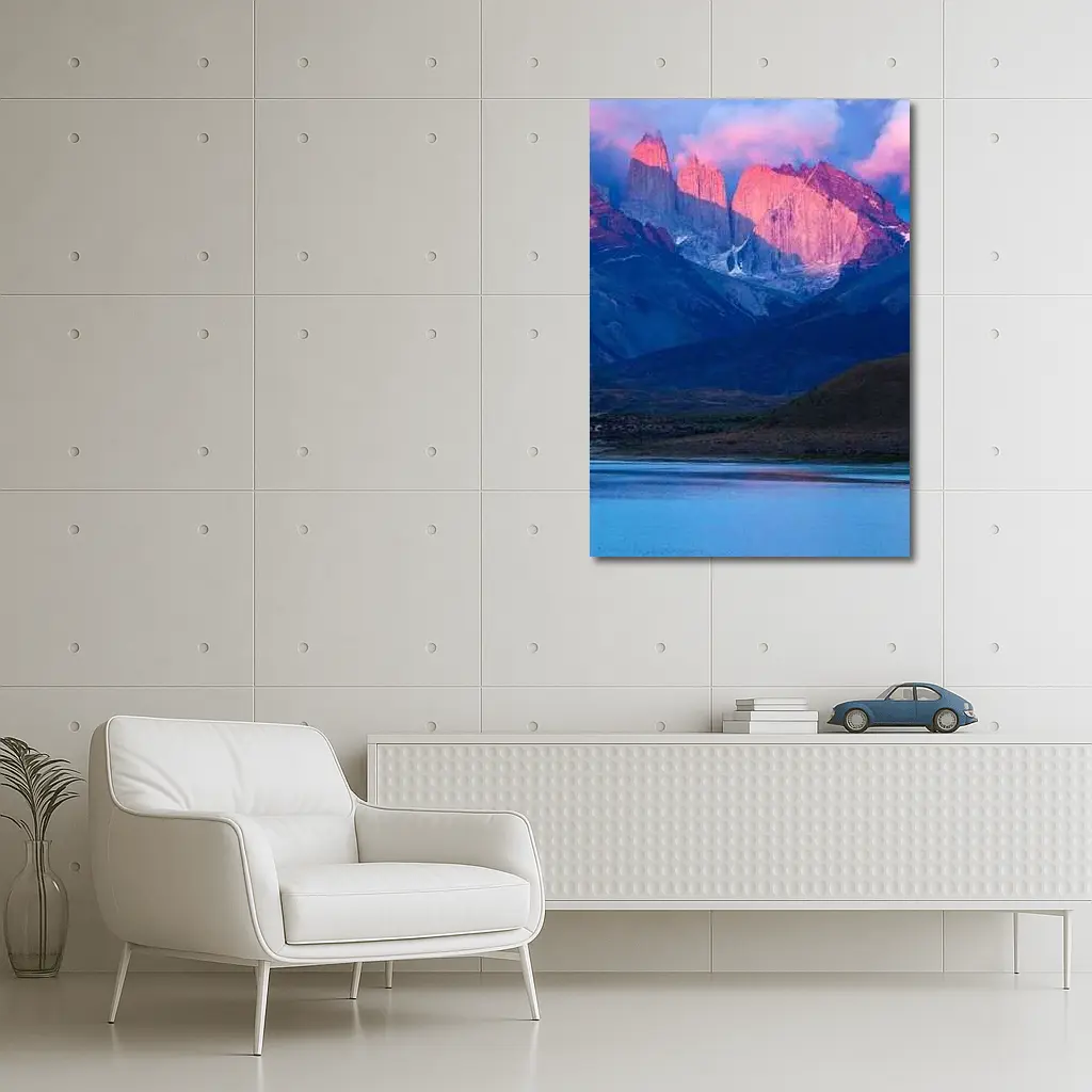 Torres del Paine Pink Sunrise Mountain Lake – Wall Art