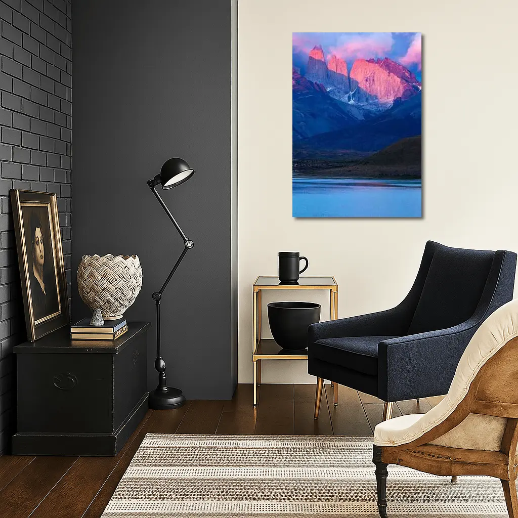 Torres del Paine Pink Sunrise Mountain Lake – Wall Art