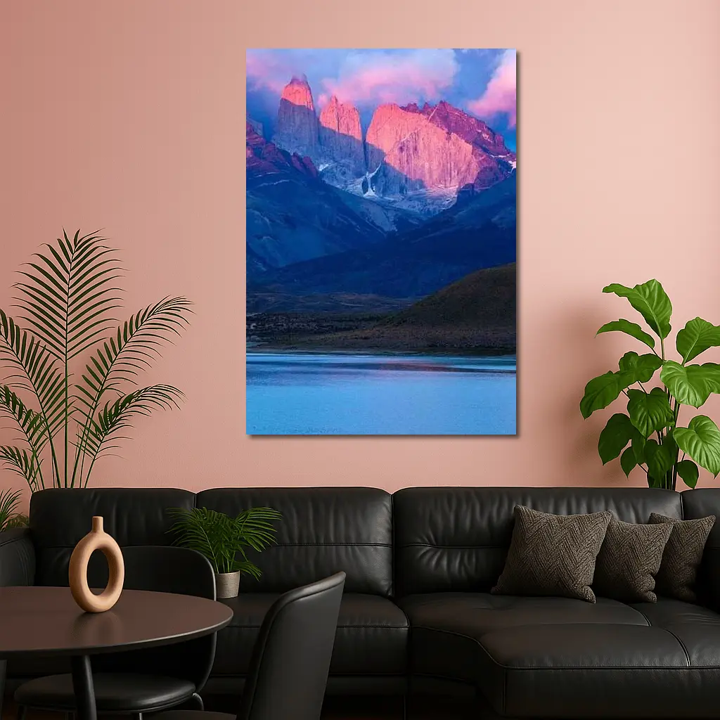 Torres del Paine Pink Sunrise Mountain Lake – Wall Art