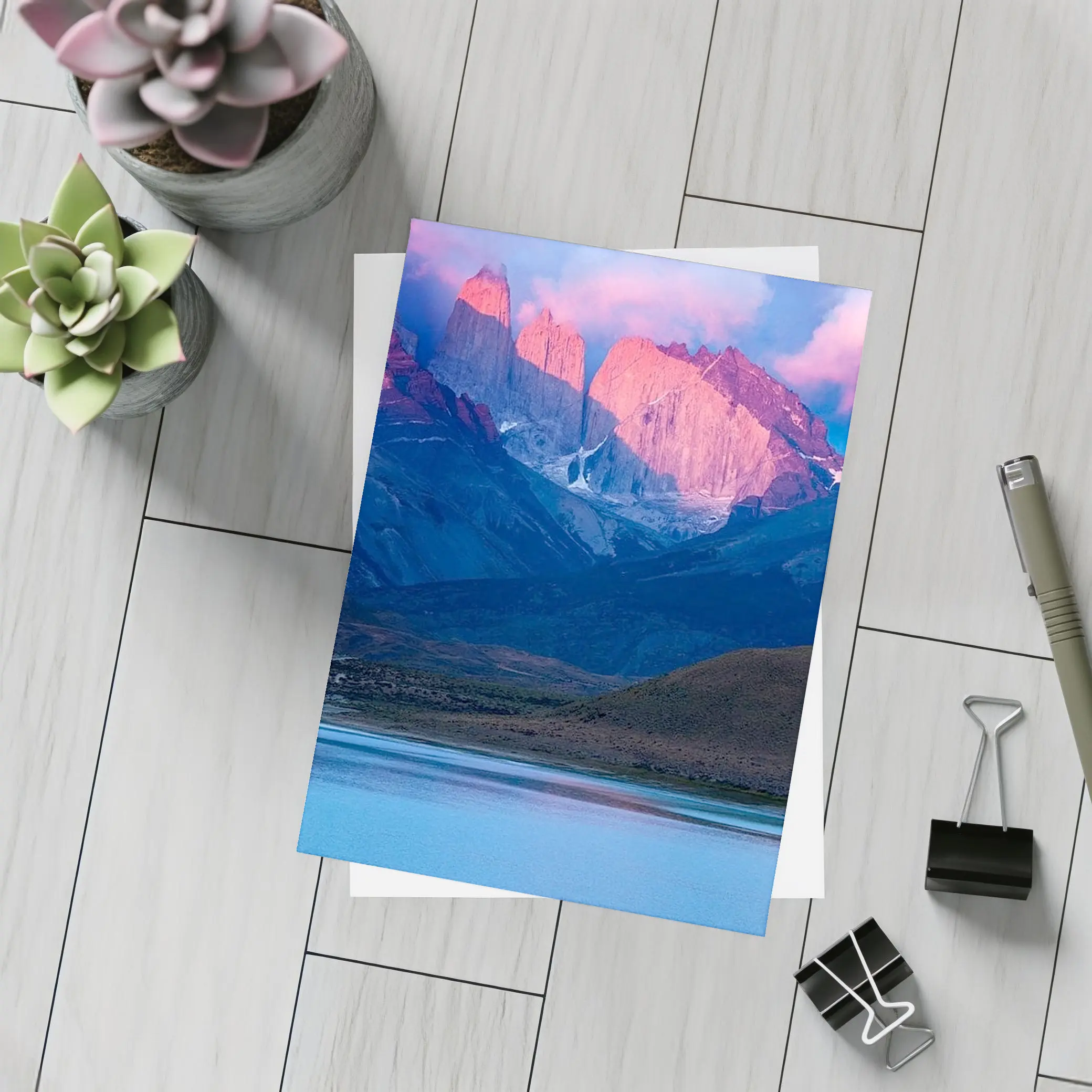 Torres del Paine Pink Sunrise Mountain Lake – Postcards