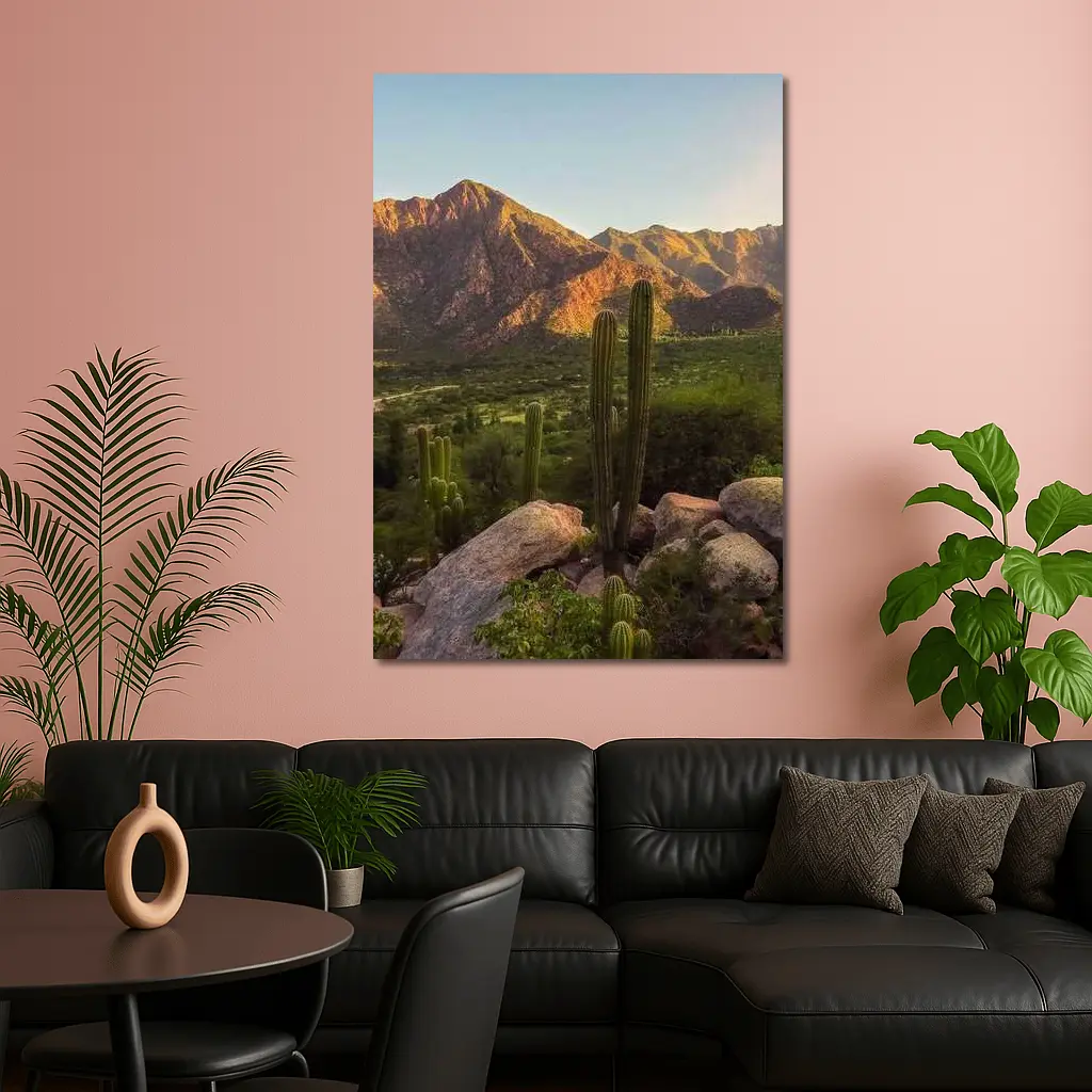 Saguaro Cactus Desert Mountains Golden Hour – Wall Art