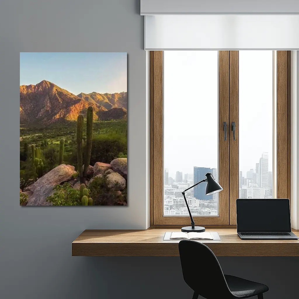 Saguaro Cactus Desert Mountains Golden Hour – Wall Art