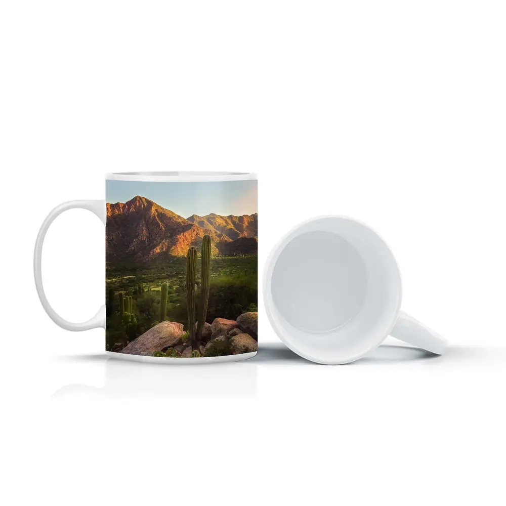 Saguaro Cactus Desert Mountains Golden Hour – Mugs