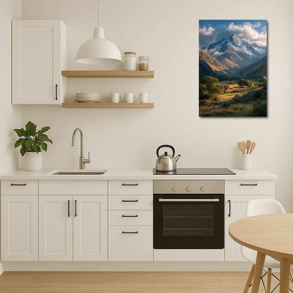 Snow Capped Mountain Valley Green Meadow – Wall Art