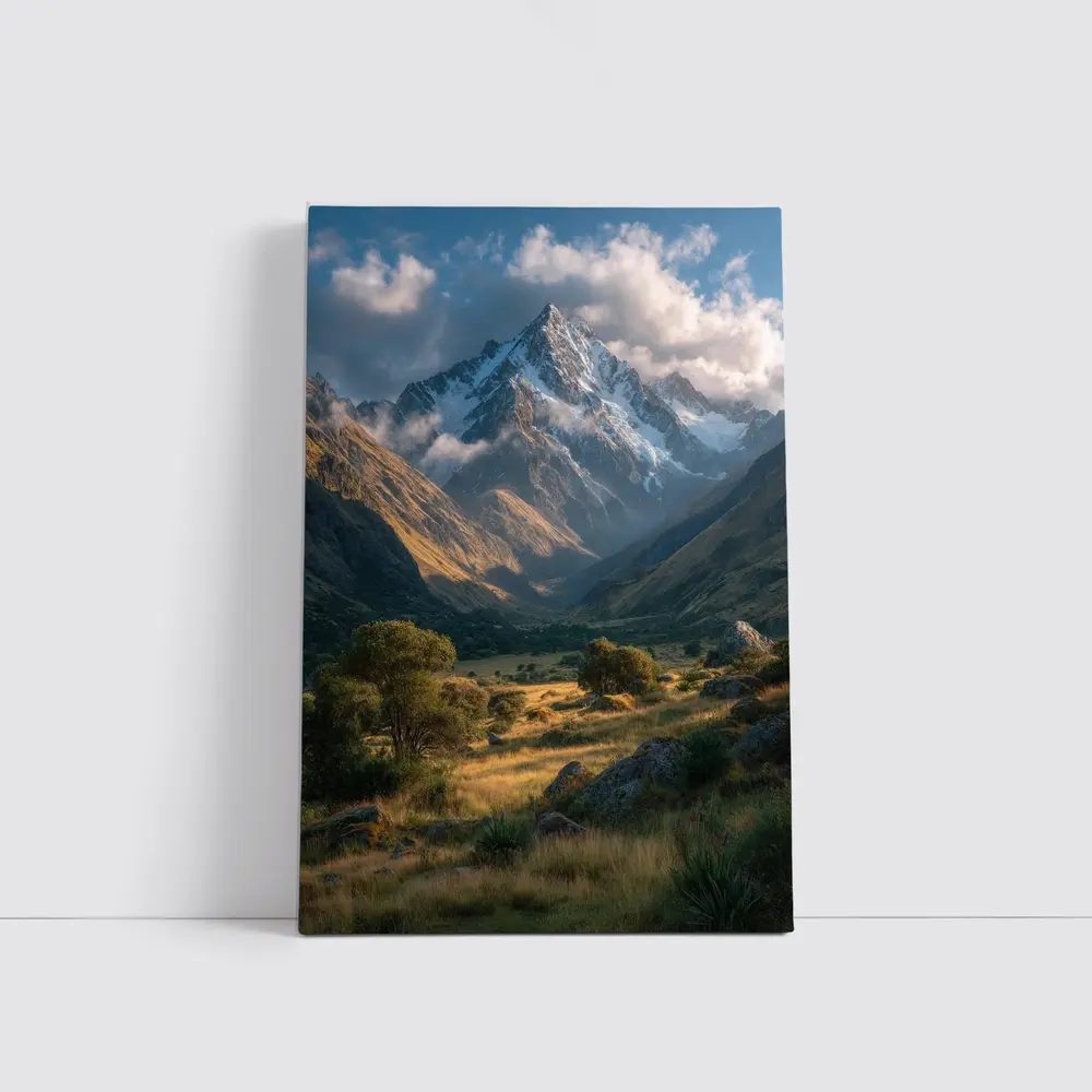 Snow Capped Mountain Valley Green Meadow – Wall Art