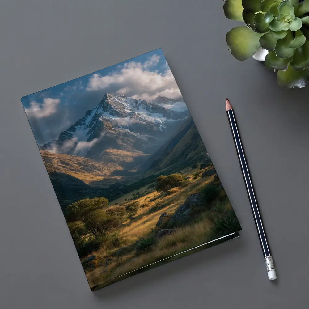 Snow Capped Mountain Valley Green Meadow – Notebooks