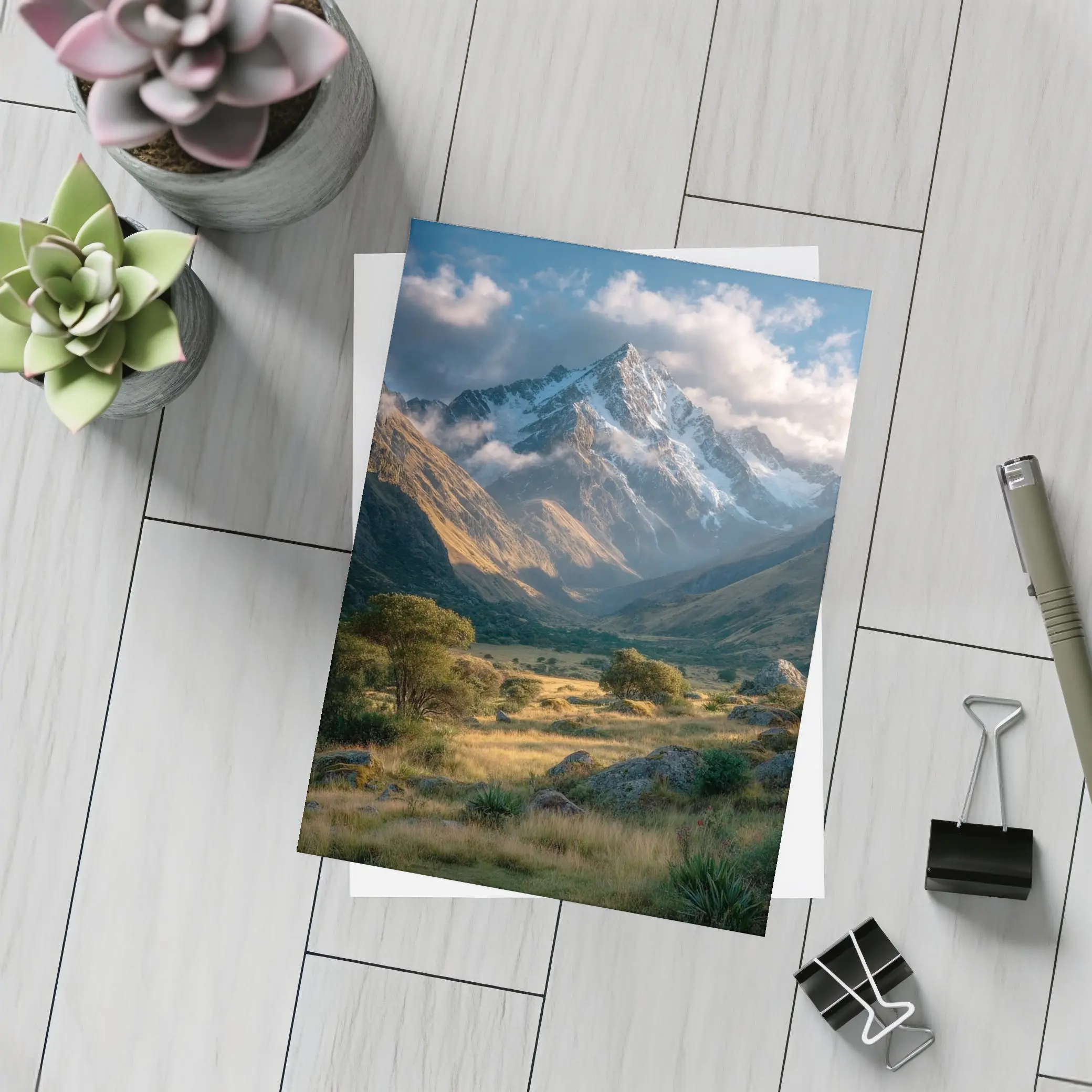 Snow Capped Mountain Valley Green Meadow – Postcards