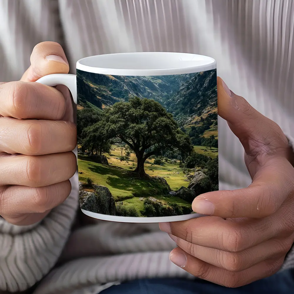Lone Tree Green Valley Mountain Landscape – Mugs