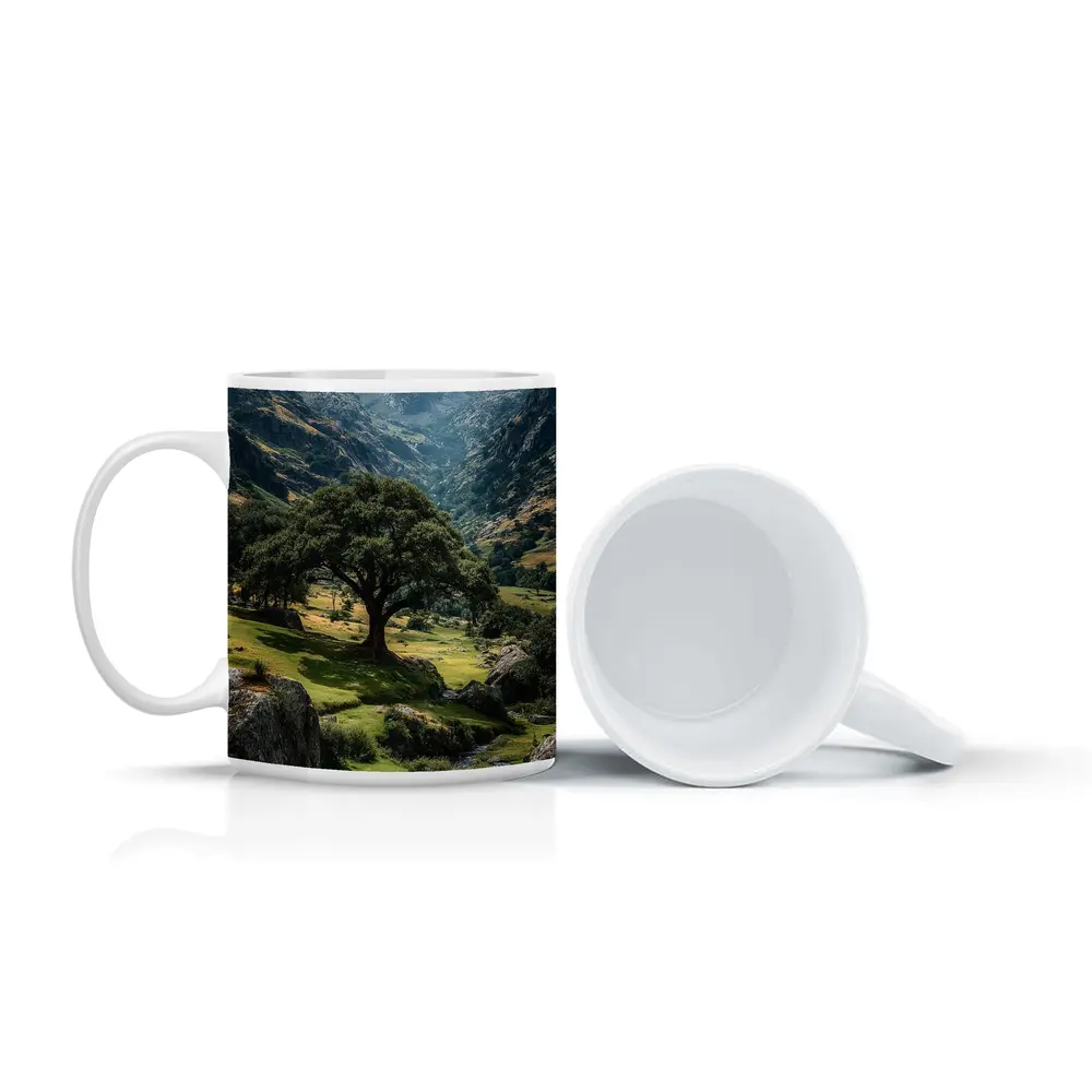 Lone Tree Green Valley Mountain Landscape – Mugs