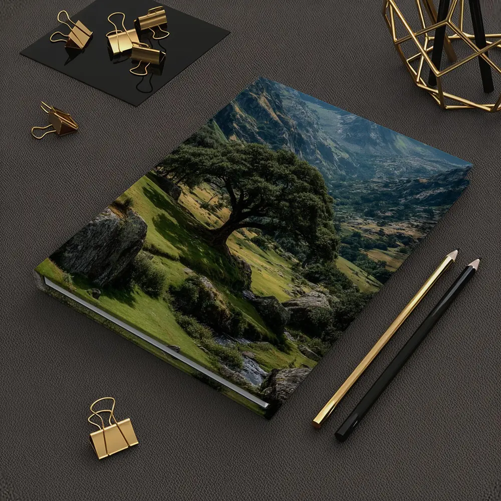 Lone Tree Green Valley Mountain Landscape – Notebooks