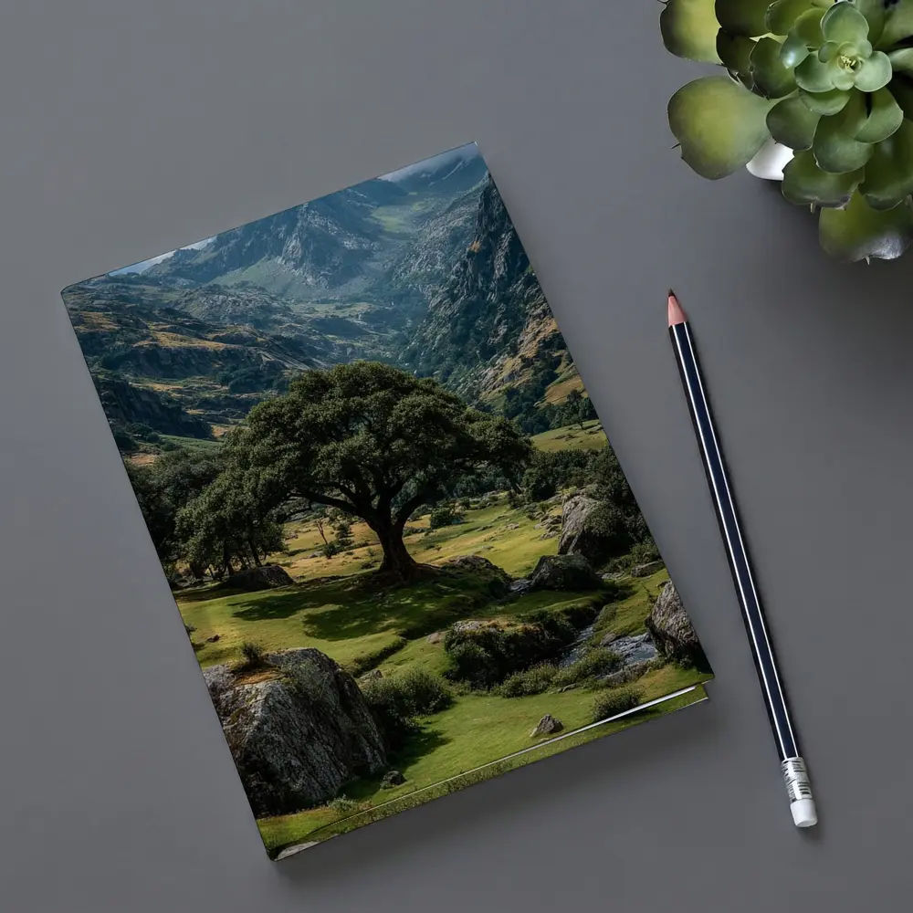 Lone Tree Green Valley Mountain Landscape – Notebooks