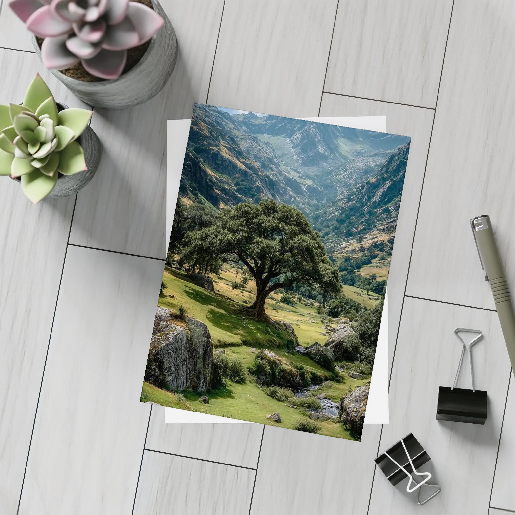 Lone Tree Green Valley Mountain Landscape – Postcards
