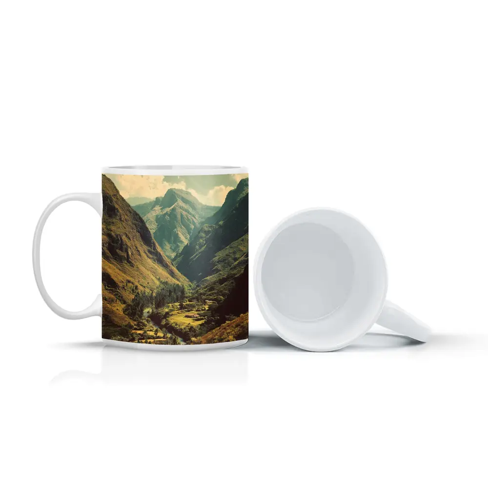 Green Mountain Valley River Landscape Art – Mugs