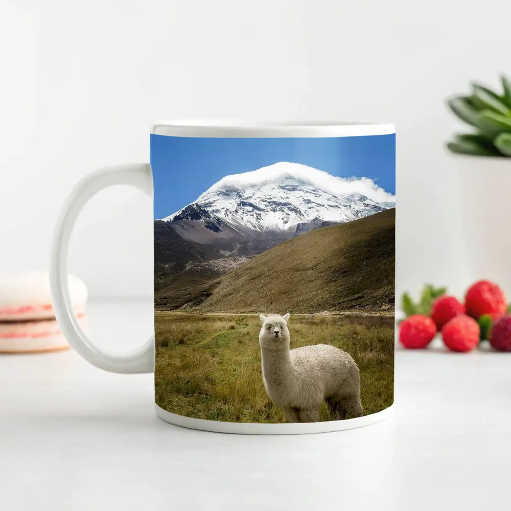 White Alpaca Snow Mountain Blue Sky – Mugs