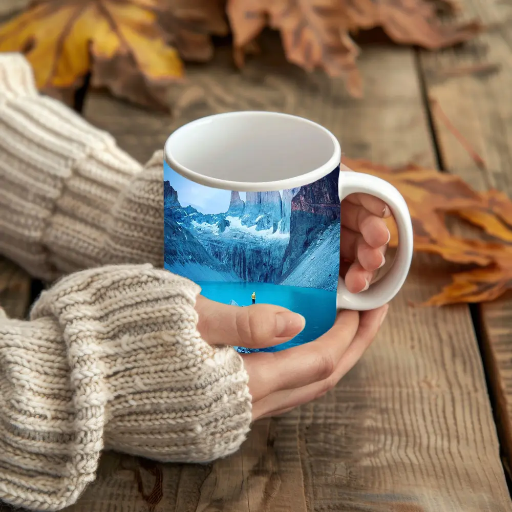 Lone Hiker Torres del Paine Blue Lake – Mugs