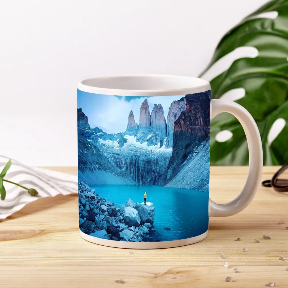 Lone Hiker Torres del Paine Blue Lake – Mugs