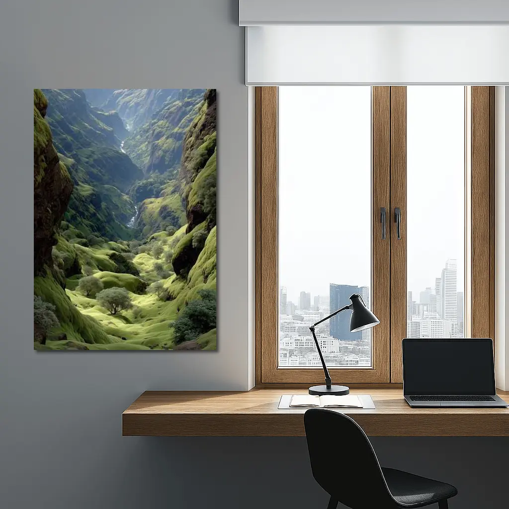 Green Canyon Valley With Mossy Rocky Walls – Wall Art
