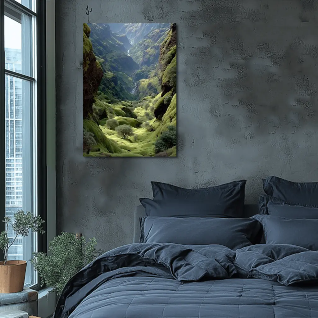 Green Canyon Valley With Mossy Rocky Walls – Wall Art