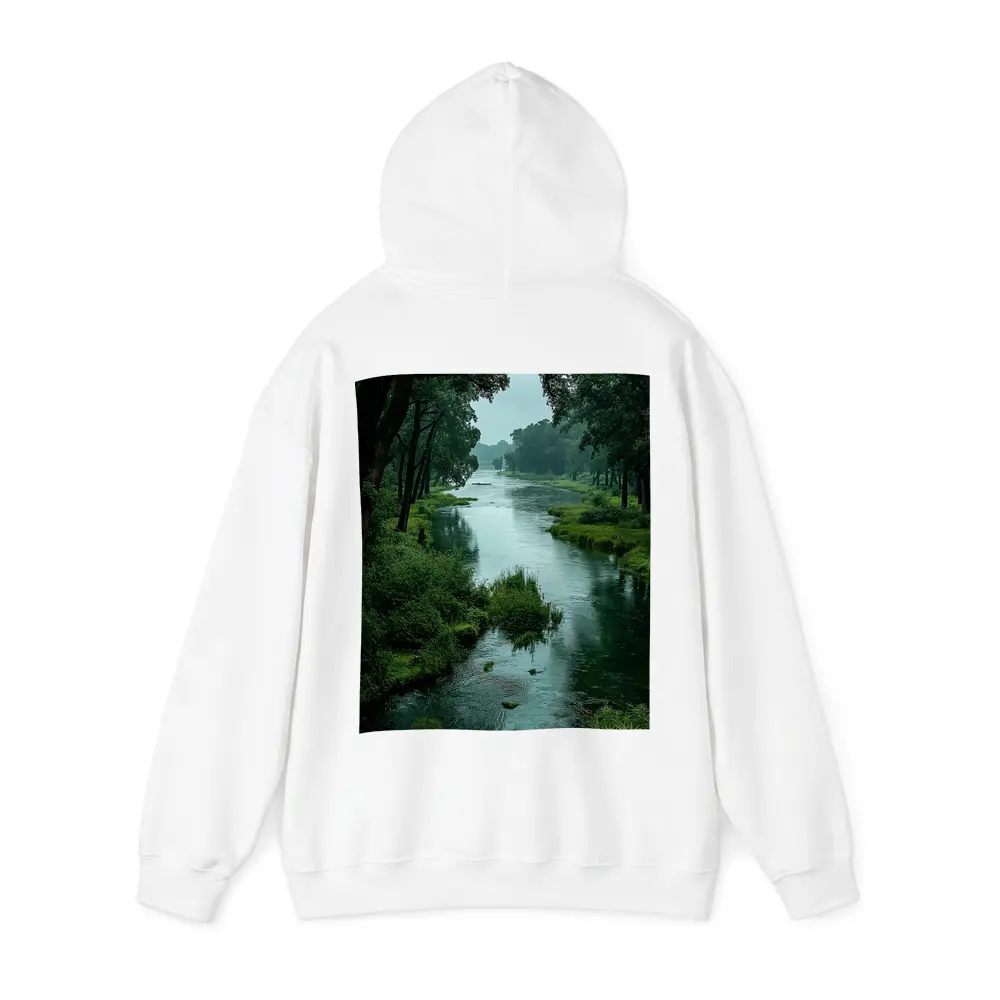 Misty River Through Lush Green Forest – Hoodies
