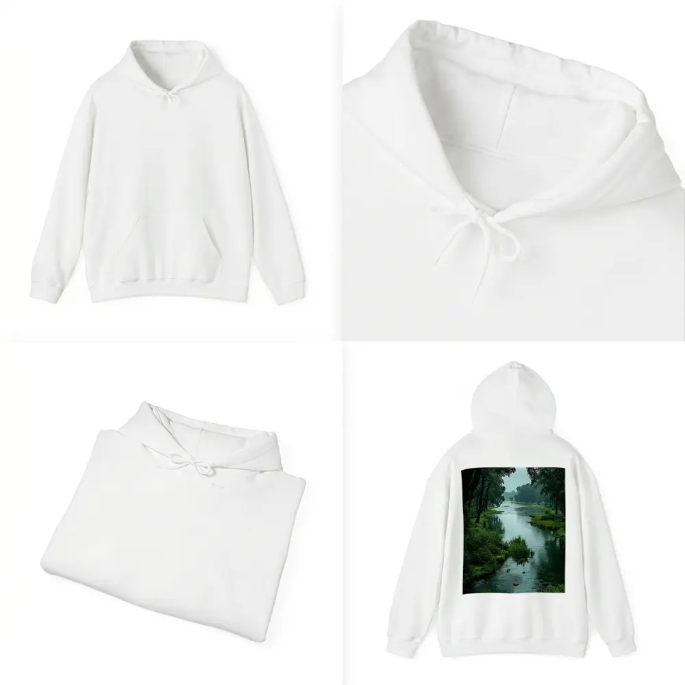 Misty River Through Lush Green Forest – Hoodies
