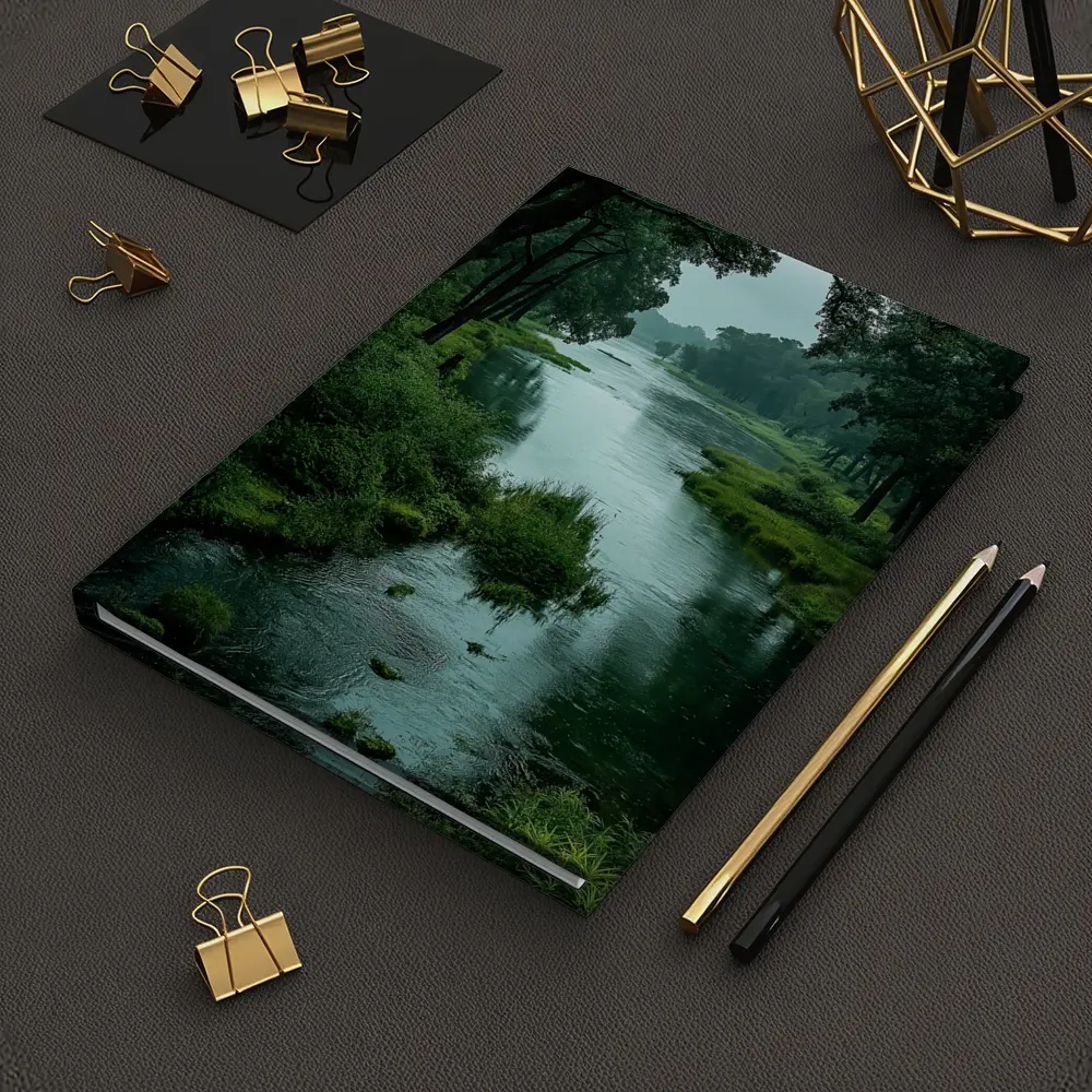 Misty River Through Lush Green Forest – Notebooks