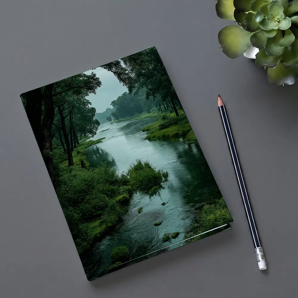 Misty River Through Lush Green Forest – Notebooks