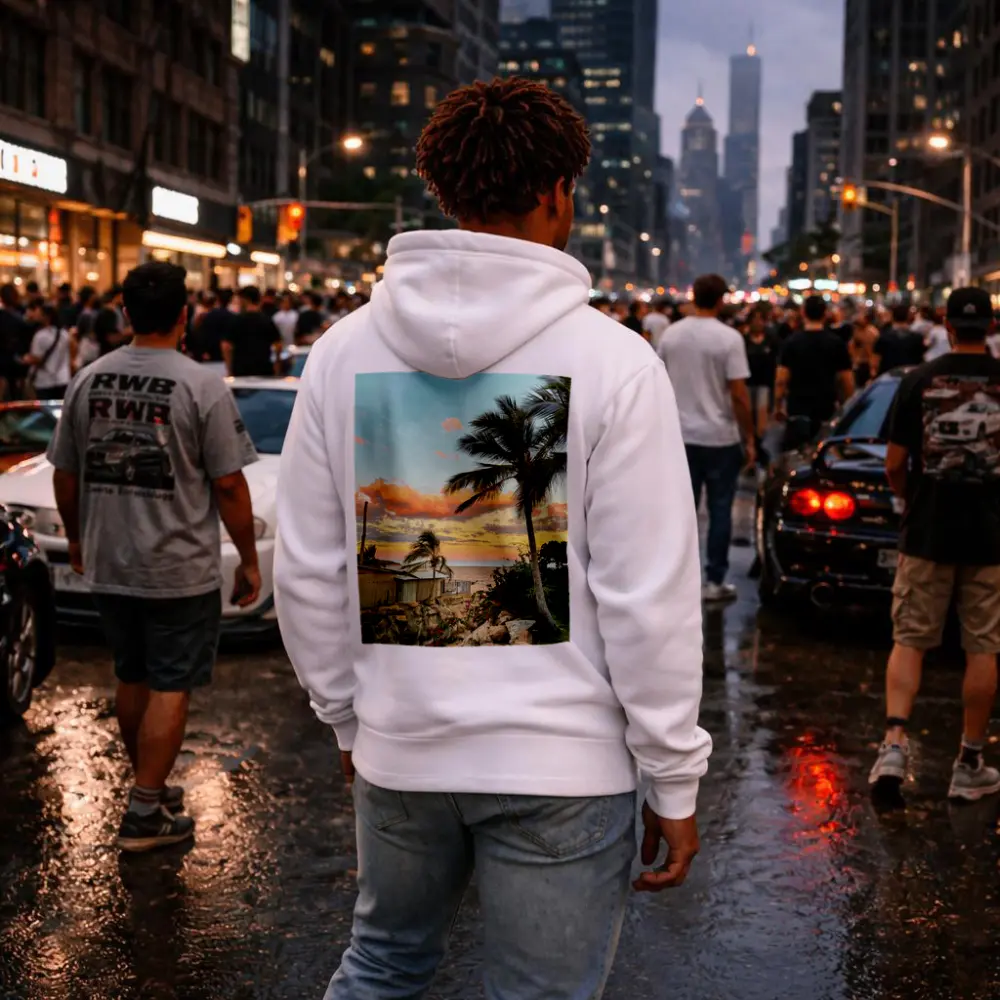 Tropical Beach Sunset Palm Trees Pink Sky – Hoodies