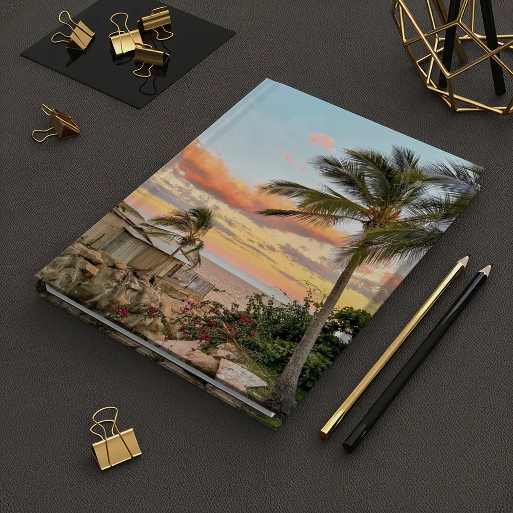 Tropical Beach Sunset Palm Trees Pink Sky – Notebooks