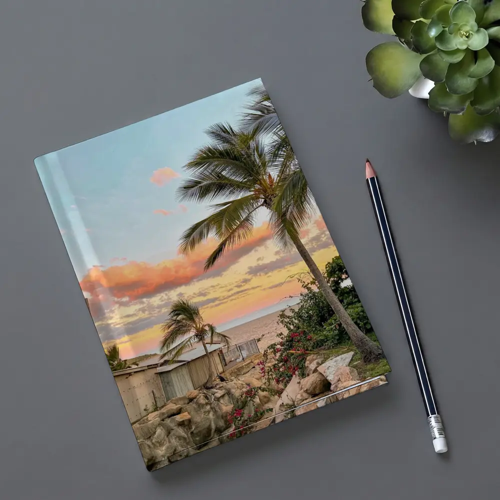 Tropical Beach Sunset Palm Trees Pink Sky – Notebooks