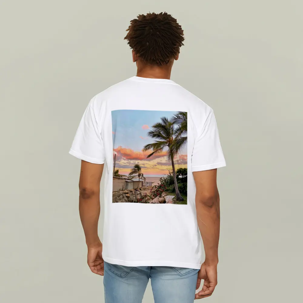 Tropical Beach Sunset Palm Trees Pink Sky – T-Shirts