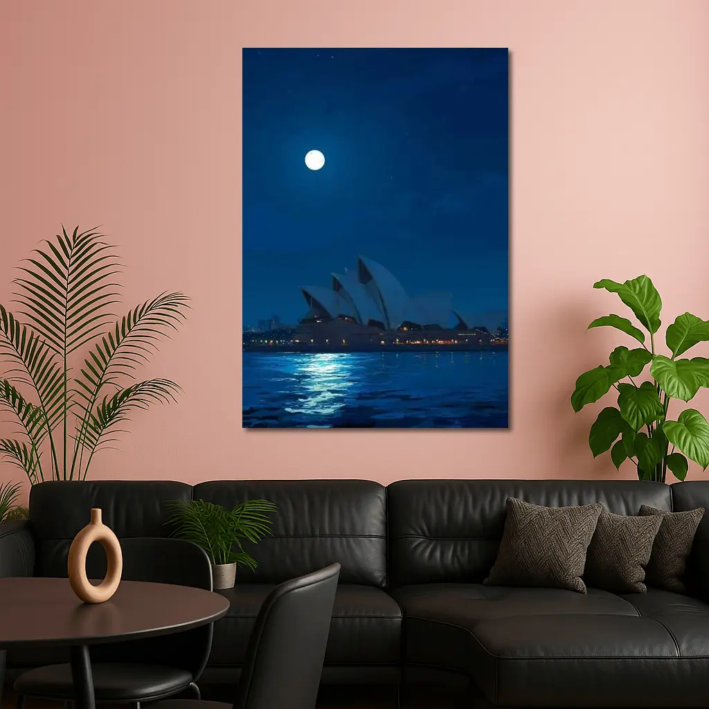 Sydney Opera House Full Moon Night Painting – Wall Art