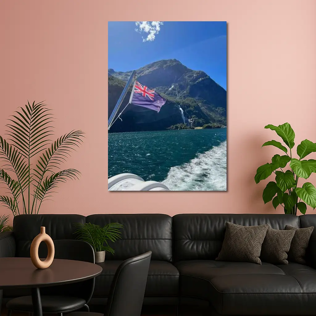 New Zealand Flag Milford Sound Mountain View – Wall Art