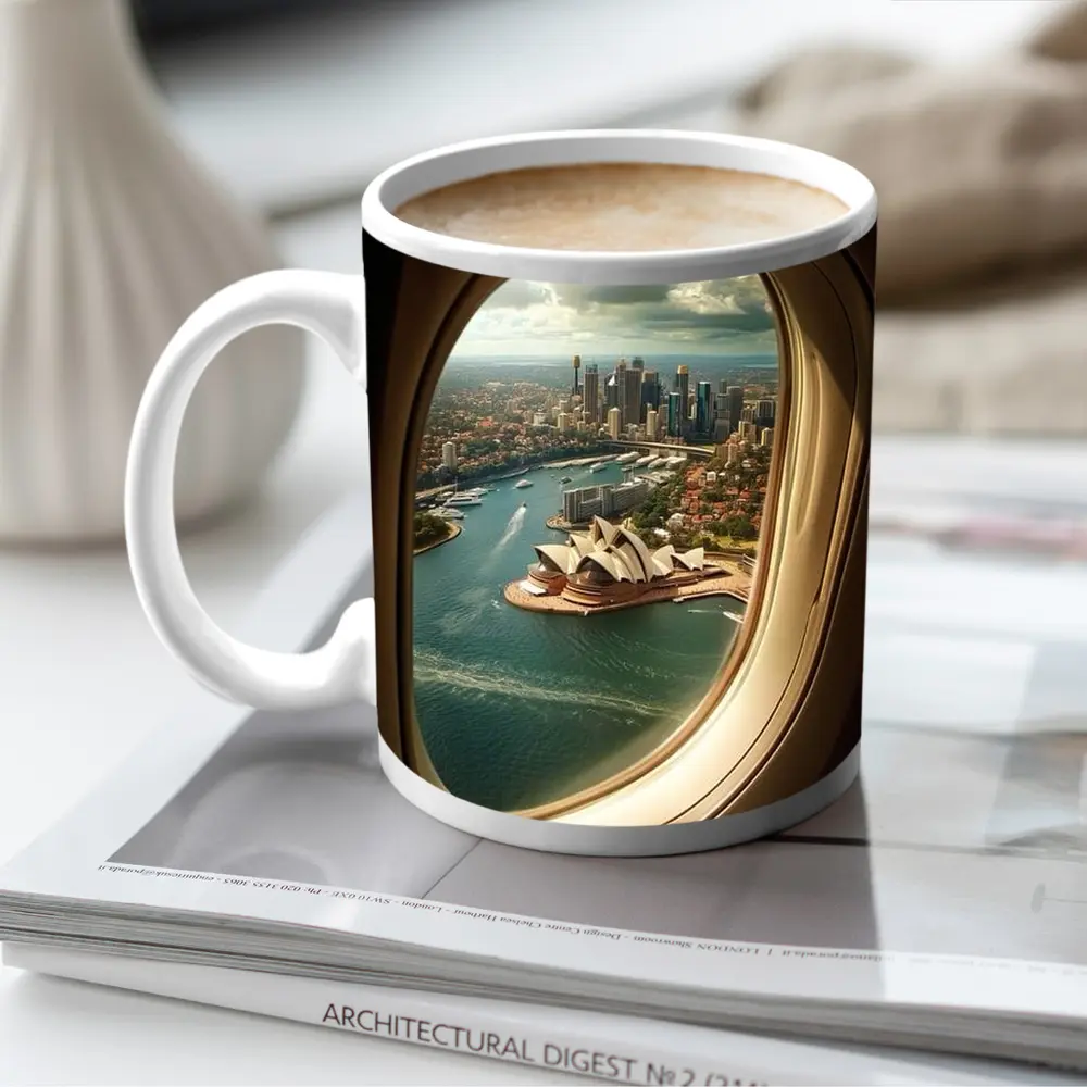 Sydney Opera House View From Airplane Window – Mugs