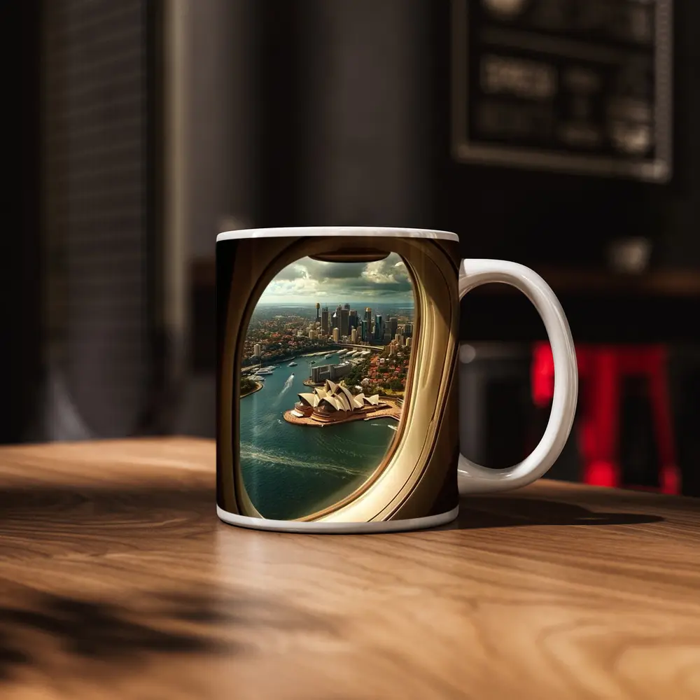 Sydney Opera House View From Airplane Window – Mugs