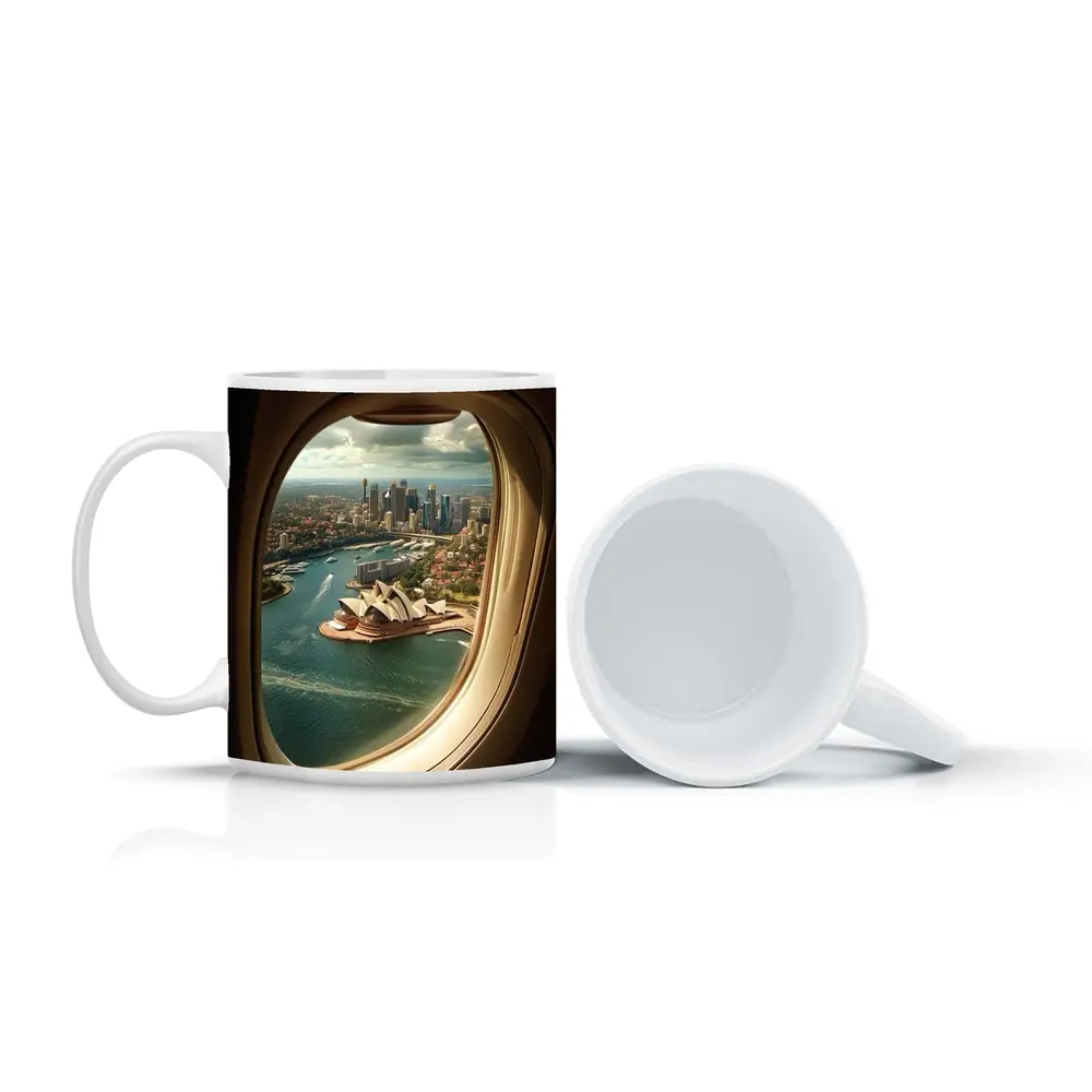 Sydney Opera House View From Airplane Window – Mugs