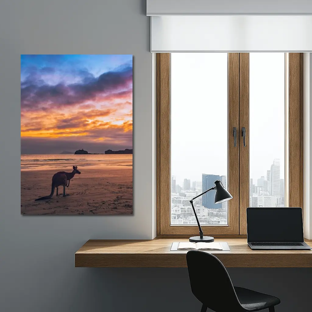Kangaroo On Beach At Sunset Australia – Wall Art