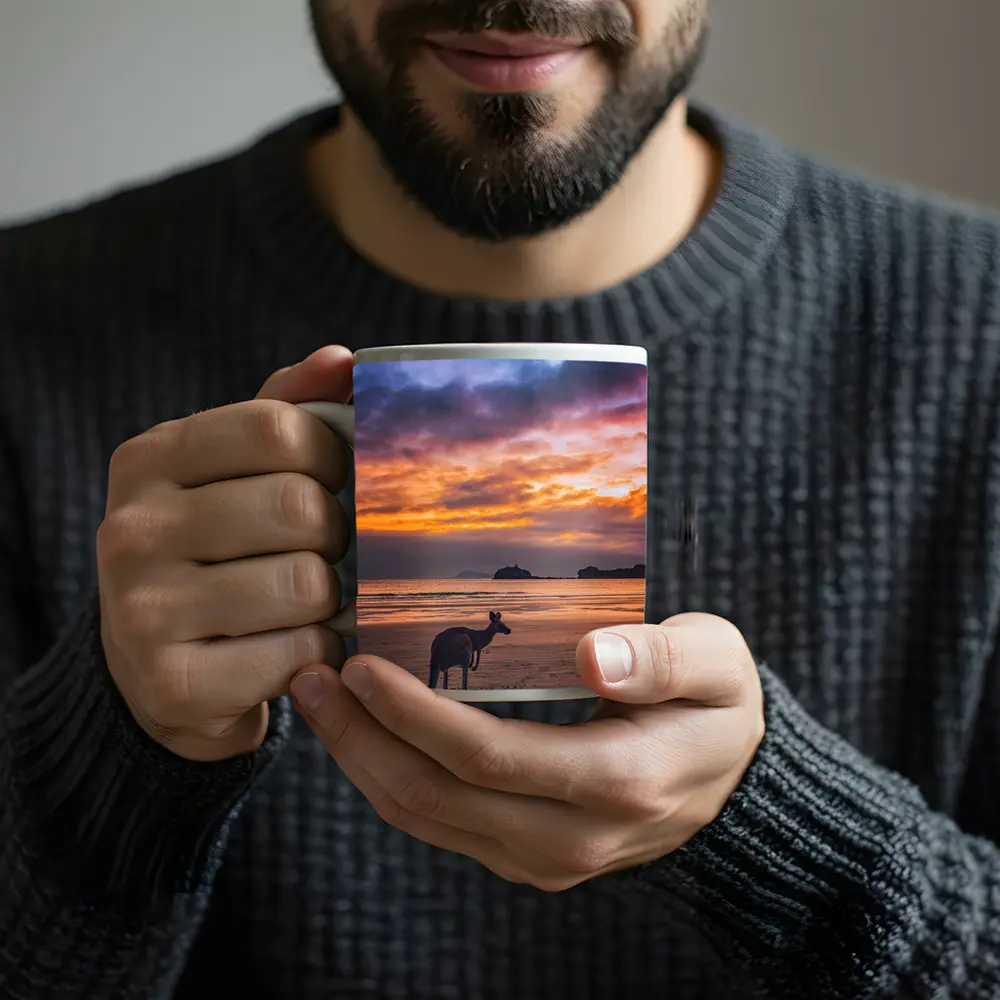 Kangaroo On Beach At Sunset Australia – Mugs