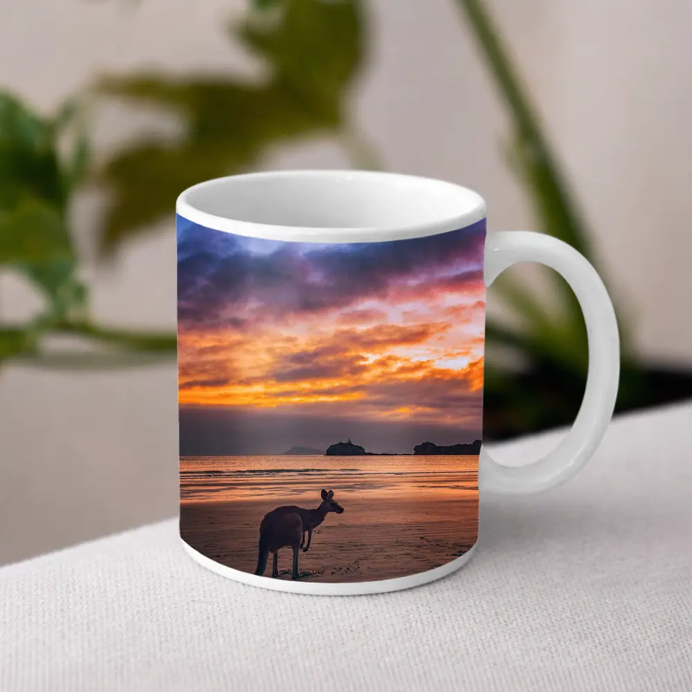 Kangaroo On Beach At Sunset Australia – Mugs