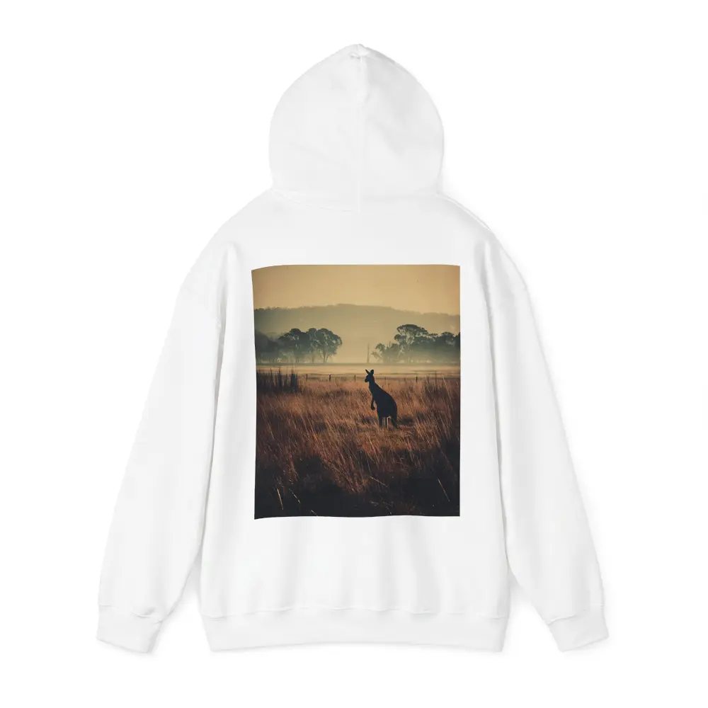 Kangaroo Silhouette Misty Australian Grassland Field – Hoodies