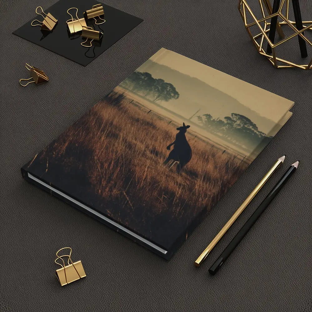 Kangaroo Silhouette Misty Australian Grassland Field – Notebooks