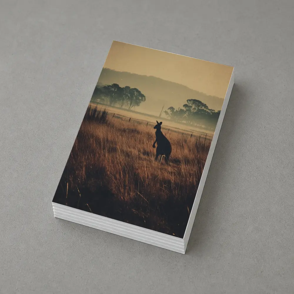 Kangaroo Silhouette Misty Australian Grassland Field – Postcards