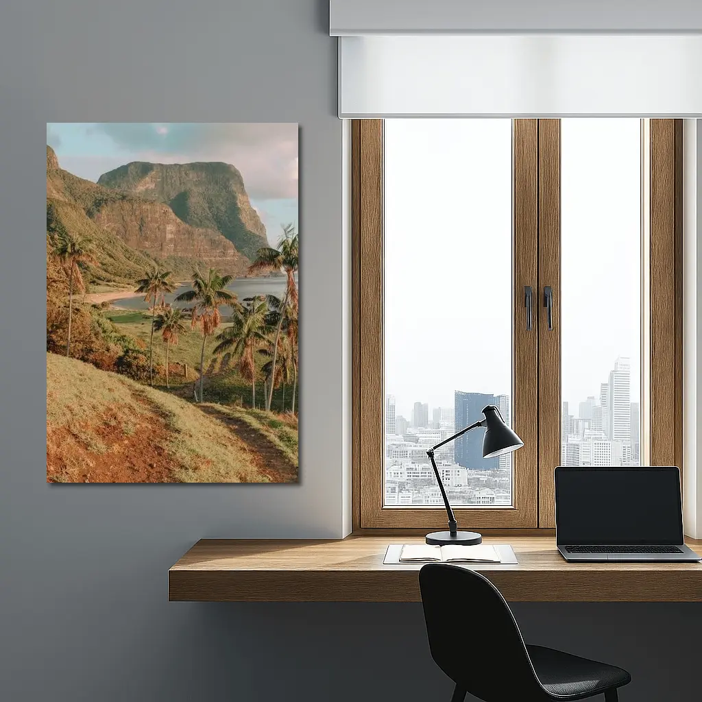 Tropical Palm Trees Mountain Bay Coastal View – Wall Art