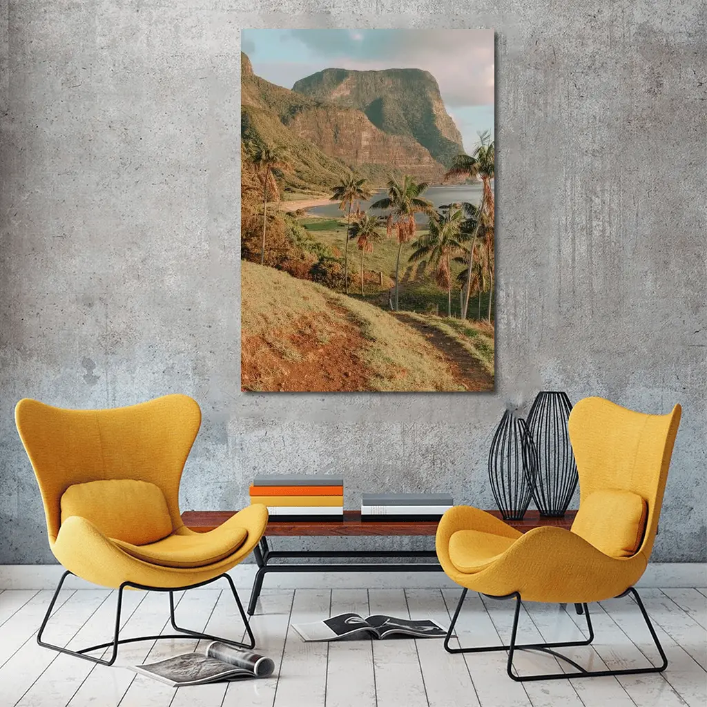 Tropical Palm Trees Mountain Bay Coastal View – Wall Art