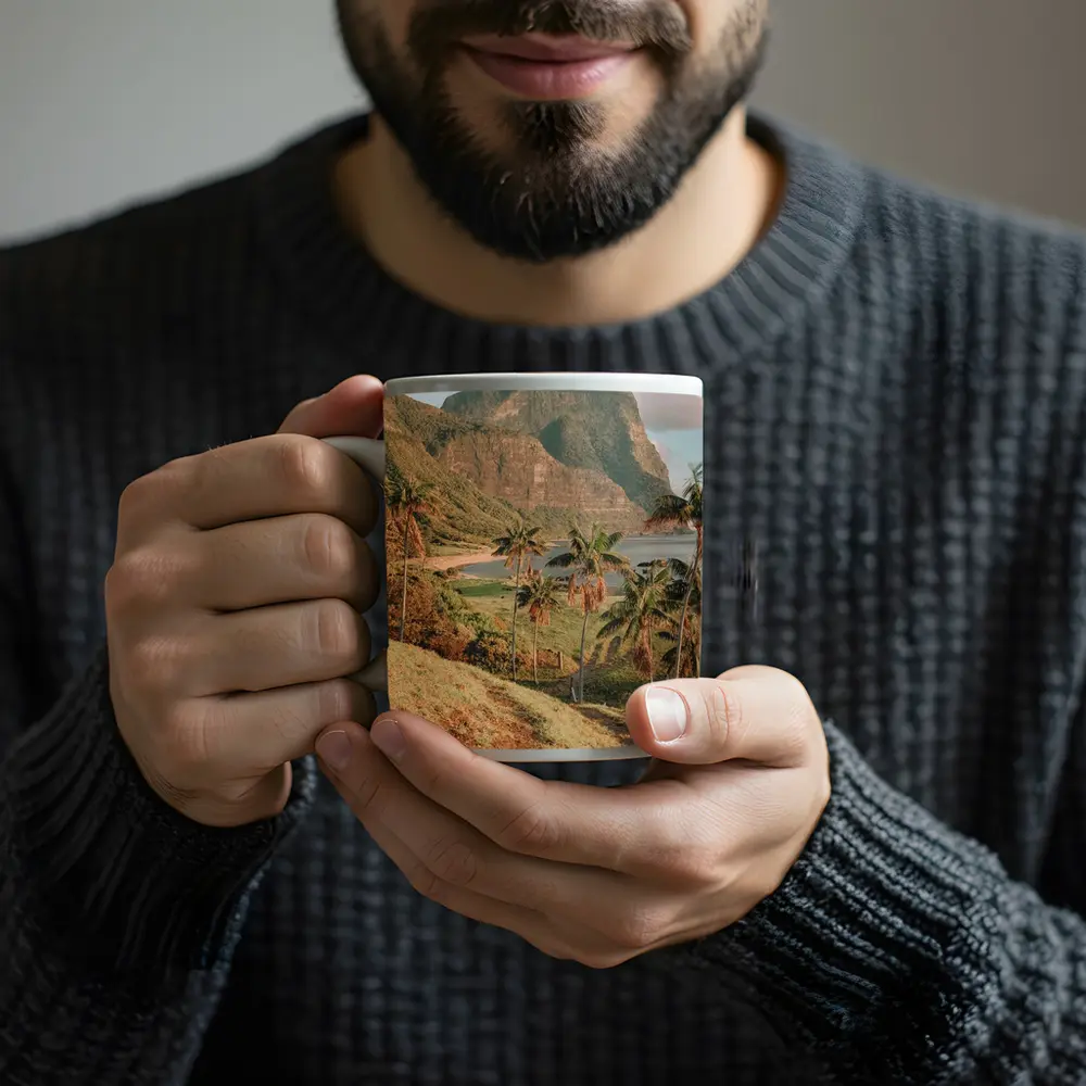 Tropical Palm Trees Mountain Bay Coastal View – Mugs