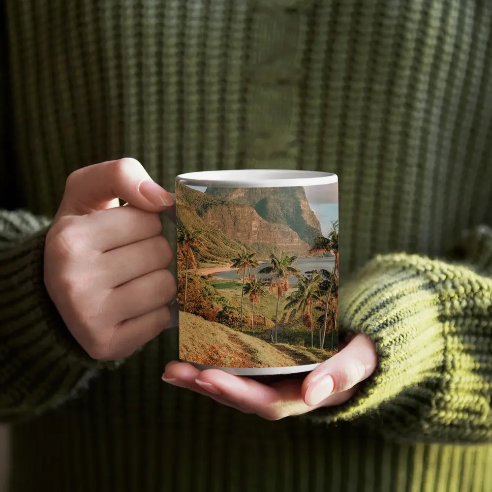 Tropical Palm Trees Mountain Bay Coastal View – Mugs