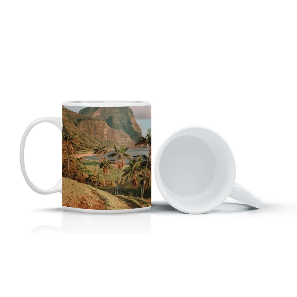 Tropical Palm Trees Mountain Bay Coastal View – Mugs