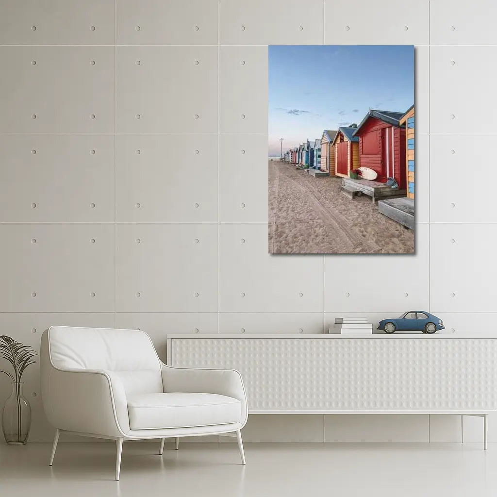 Brighton Beach Huts Colorful Sandy Shore – Wall Art